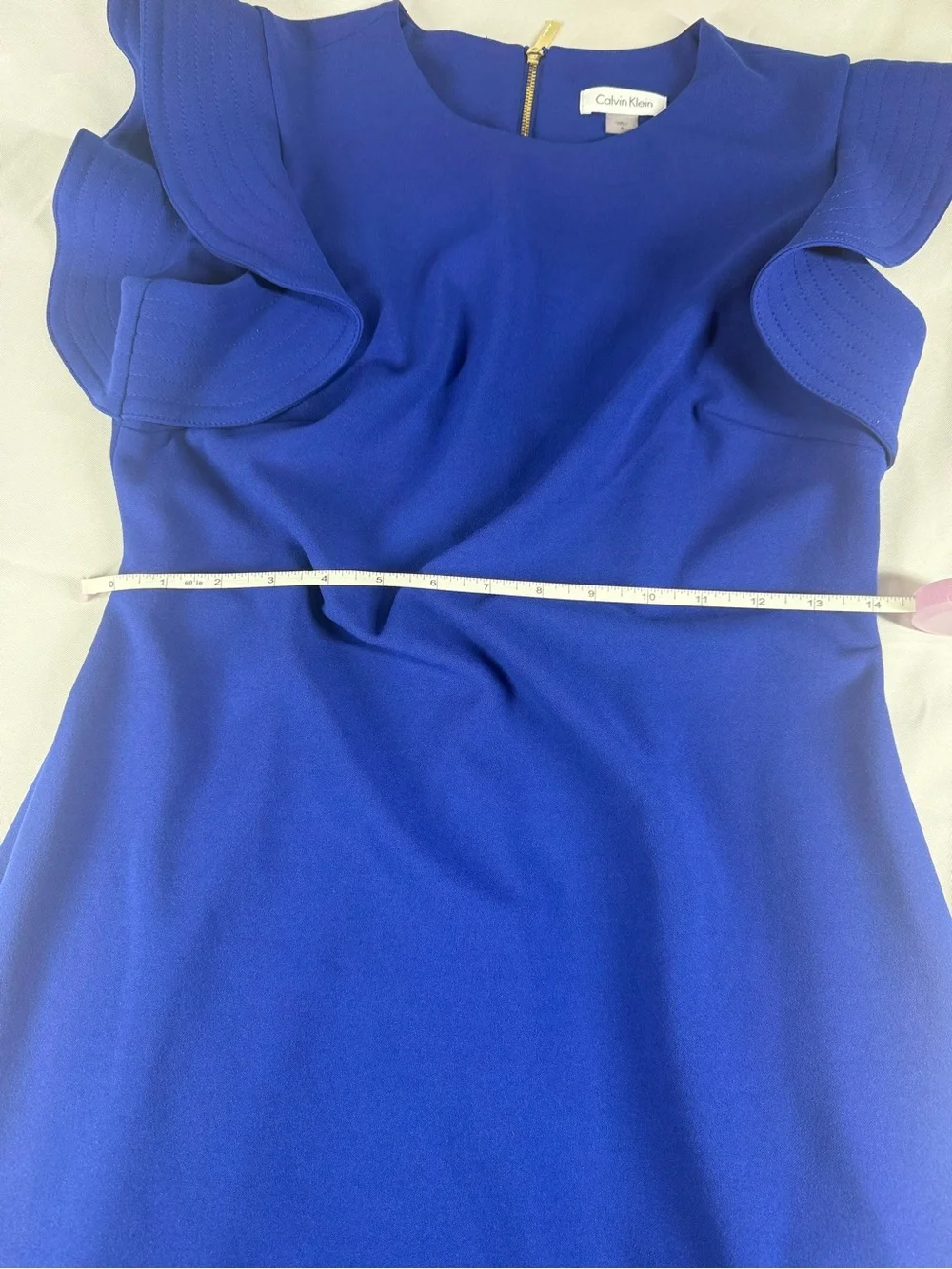 Calvin Klein Royal Blue Ruffle Sleeve Midi Sheath Dress - Picture 6 of 9